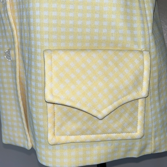 Vintage 70s Yellow Checkered Button Up Top Blouse - Picture 6 of 13